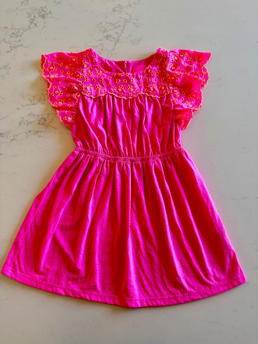 Lilly Pulitzer Girls Pink Eyelet Flutter Sleeve Knit Dress Size Small (4/5)